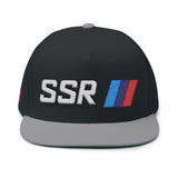 SSR Embroidered Flat Bill Cap — Racing Stripe Trucker Hat