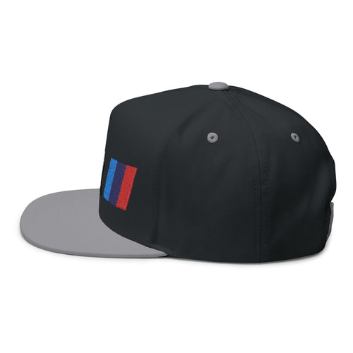 SSR Embroidered Flat Bill Cap — Racing Stripe Trucker Hat