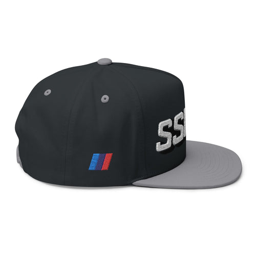 SSR Embroidered Flat Bill Cap — Racing Stripe Trucker Hat