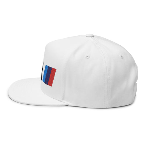 SSR Embroidered Flat Bill Cap — Racing Stripe Trucker Hat