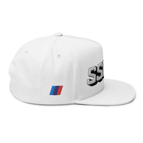 SSR Embroidered Flat Bill Cap — Racing Stripe Trucker Hat